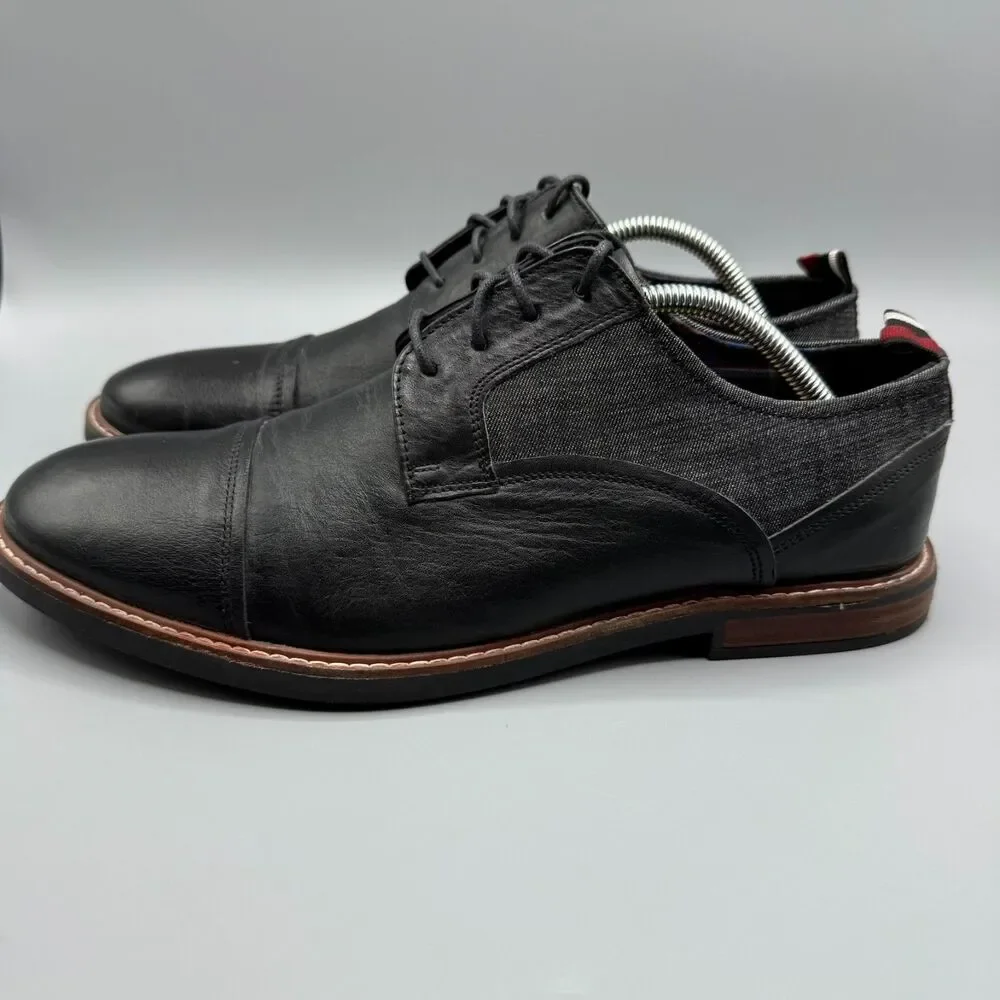 Ben Sherman Black Leather Oxford Shoes Brent Cap Toe Mens Size 10.5